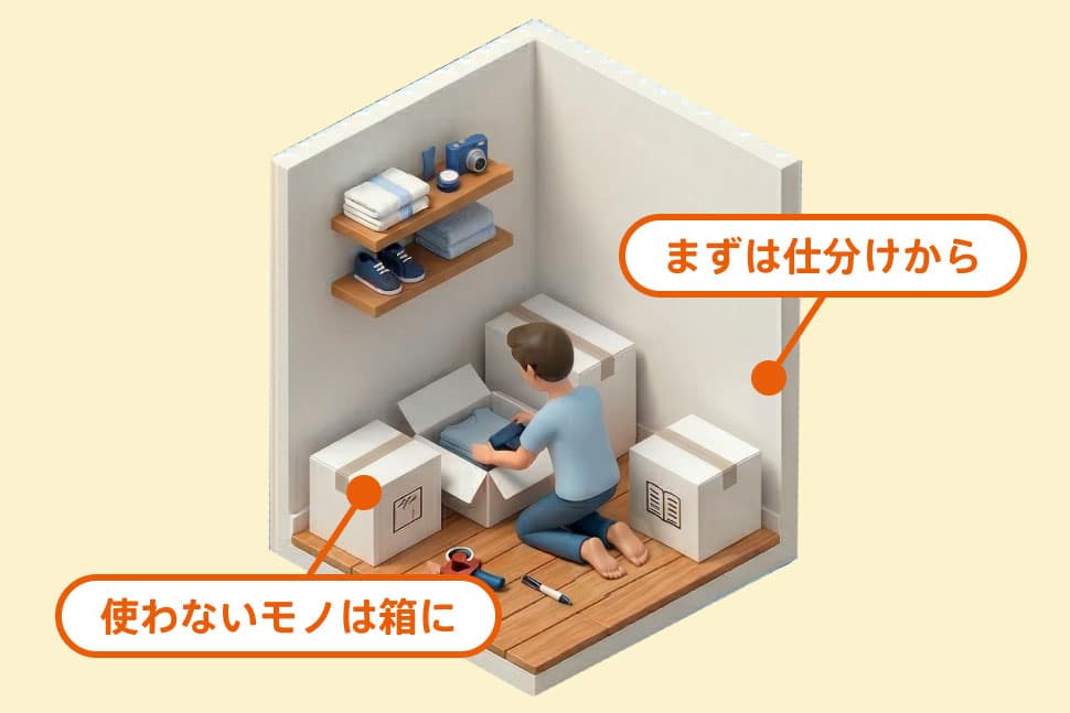 すぐ使わないモノとしばらく使わないモノを分けるz