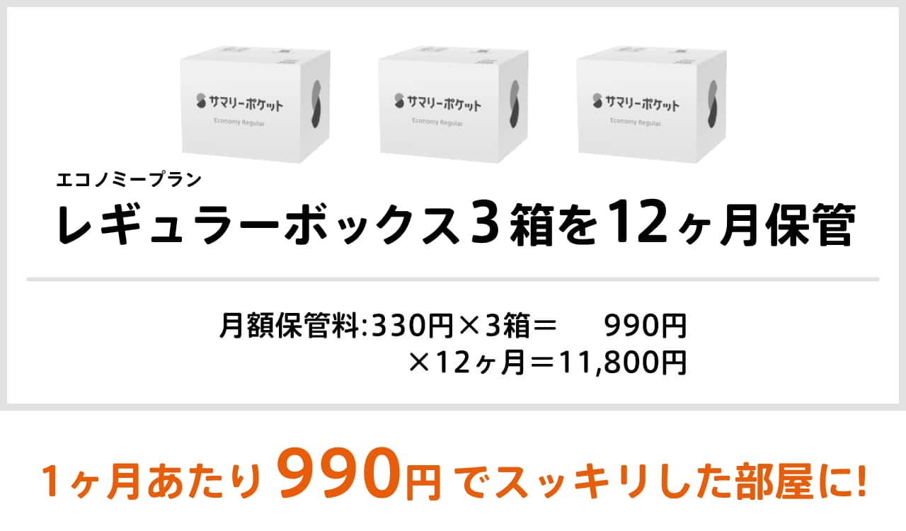 1ヶ月あたり990円でスッキリした部屋に！